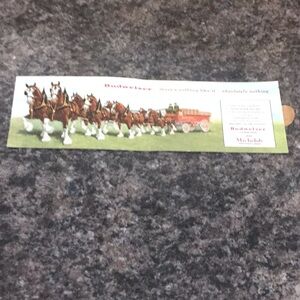 Vintage antique collector postcard Budweiser Clydesdales horse cowgirl decor